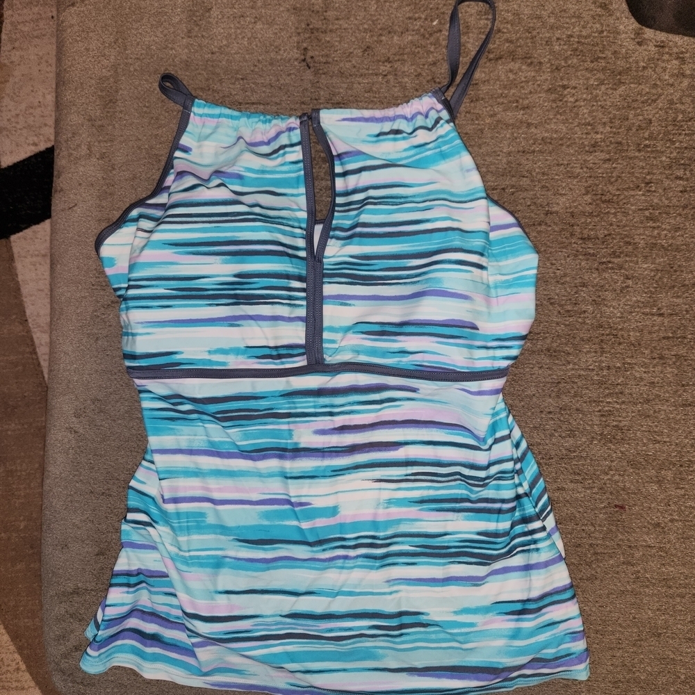 Free Country Blue and Purple Striped Tankini Top